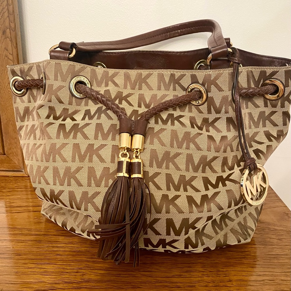 Michael Kors Khaki Monogram Shoulder Bag